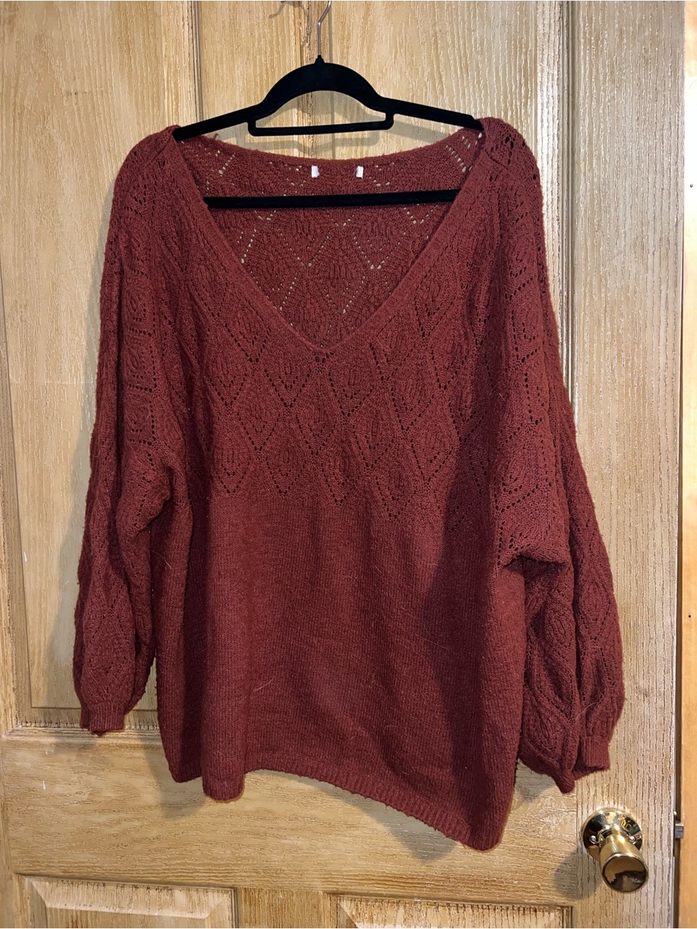 Women's V-Neck Open Knit Sweater - Rust size large but fits XL